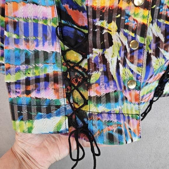 Alberto Makali Womens Colorful Lace Up Detail Short Jacket Sz 6 Vintage Light - Picture 5 of 12